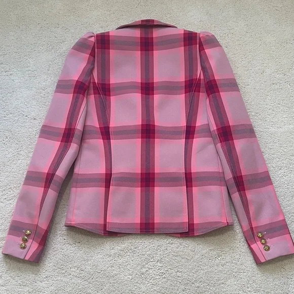 Smythe Pink Plaid Single-Button Puff Shoulder Blazer - Picture 3 of 4